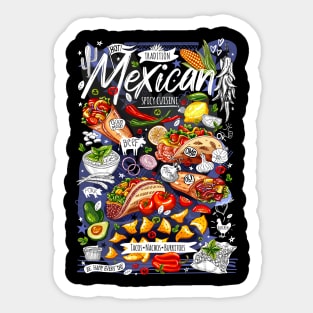 Food poster, food, Mexican, nachos, burritos, tacos, snack. Sticker